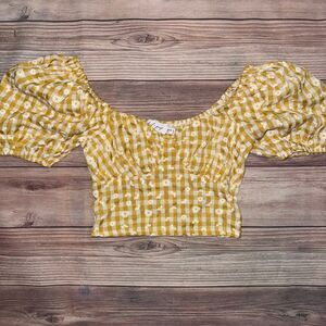 Petal & Pup Gingham Daisy Floral Midle Puff Sleeve Corset Crop Top Size 2